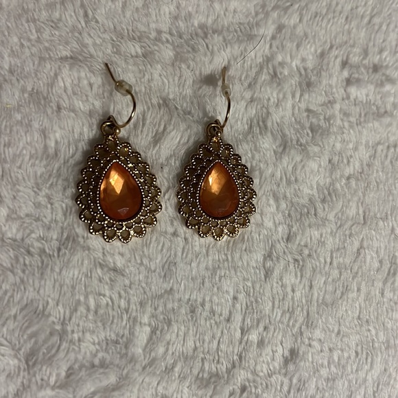 Gold Tone Teardrop Dangle Earrings - Picture 2 of 3
